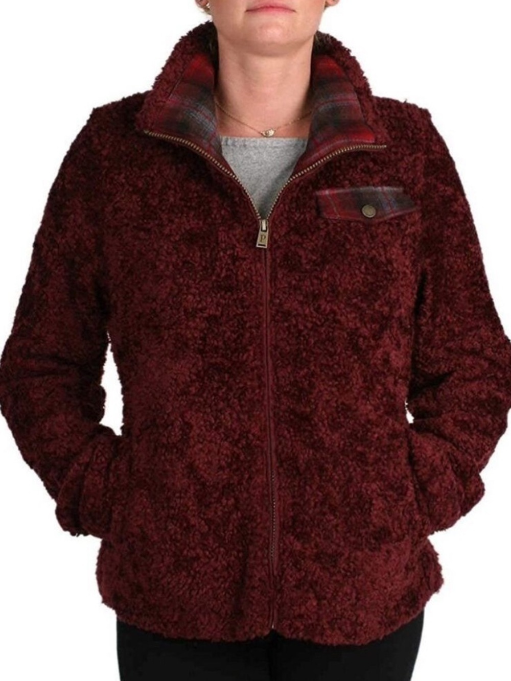 Pendleton Burgundy Fuzzy Zip Jacket - Size Small